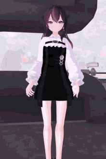 a computer generated image of a girl wearing a black dress and a white shirt