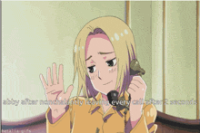 a cartoon of a girl talking on a telephone with the caption ruby after nonchalantly leaving