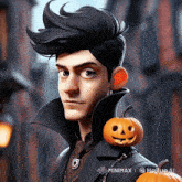 a 3d rendering of a man with a pumpkin on his shoulder that says minimax on it