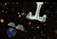 a cartoon of mario standing next to a cartoon character in space .