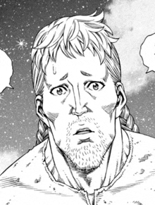 a black and white drawing of a man with a beard and a surprised look on his face