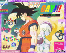 a picture of goku and frieza with the words " born this gay "