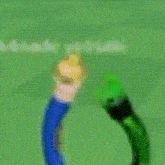 a blurry picture of a blue and green item on a green background