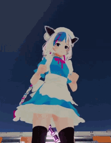 a computer generated image of a girl with braids and a blue dress