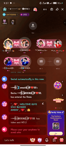 a screenshot of a phone screen shows a group of people chatting in a room