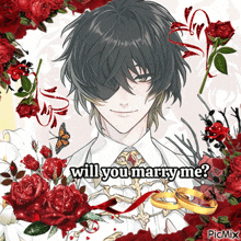 a picture of a man with the words " will you marry me "