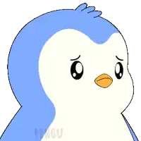 a blue and white penguin with the word pengu on the bottom right corner