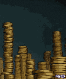 a cartoon of a hand reaching for a stack of coins