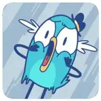 a cartoon of a blue bird with a surprised look on his face
