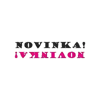 a pink and black logo that says novinka