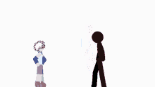a group of stick figures are standing next to each other and one of them has a red eye