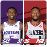 two basketball players from the kings and blazers are shown