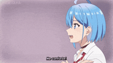 a girl with blue hair is being punched in the face by another girl