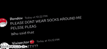 a screenshot of a conversation between rondov and vivisector at 10:22 pm