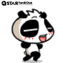a cartoon of a panda bear with a star tamil chat logo behind it