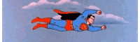 a cartoon of superman flying through the sky
