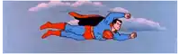 a cartoon of superman flying through the sky