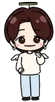 a cartoon drawing of a boy with wings and a halo on his head