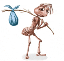 an ant is carrying a bag on its back