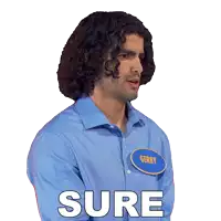 a man with curly hair has a name tag that says gerry on it
