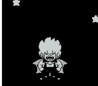 a pixel art of a man standing in front of a castle