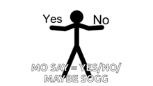 a stick figure with the words yes and no written on it .