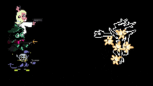 a pixel art of a woman holding a gun next to a explosion .