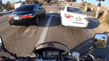 Driving In Between Two Cars Motorcyclist GIF - Driving In Between Two Cars Motorcyclist Motorcyclist Magazine GIFs