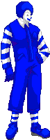 a pixel art of mcdonald 's ronald mcdonald in blue and white