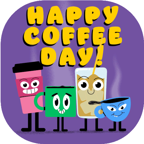 Happy Coffee Day Cups Sticker - Happy Coffee Day Cups Caffeine Stickers