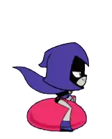 a cartoon character with a purple cape is sitting on a pink bouncy ball