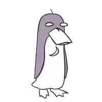 a cartoon penguin is holding a sword in its beak