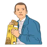 a cartoon drawing of a man eating a cookie