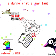 a picture of a girl reading a book with the words " dying on the inside " on it