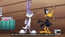 bugs bunny and daffy duck are standing next to each other in a cartoon