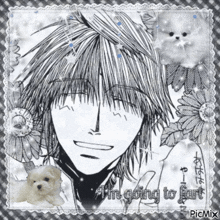 a black and white drawing of a man with flowers and the words i 'm going to fart