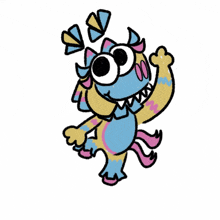a cartoon drawing of a colorful monster with a surprised look on his face .