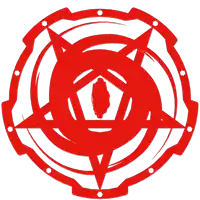 a red and white circle with a pentagram in the center