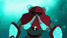 a cartoon character is standing in the water with bubbles coming out of his nose .