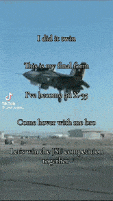 a fighter jet is flying through the air with a caption that says i did it twin
