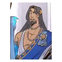 a cartoon drawing of a man with long hair and a necklace
