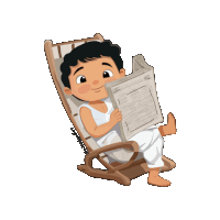 a cartoon of a boy sitting in a rocking chair holding a newspaper