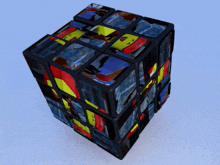 a rubik 's cube with a blue background and a yellow square that says vv on it
