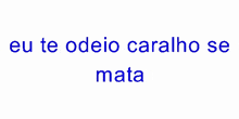 a white background with the words eu te odeio caralho se mata written in blue