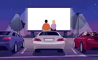 a man and a woman sit in their cars watching a movie at a drive in theater