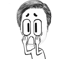 a black and white drawing of a man with a surprised expression on his face