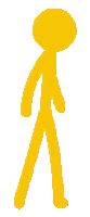 a yellow stick figure with a round head and long legs is walking .