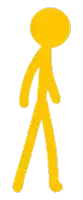 a yellow stick figure with a round head and long legs is walking .