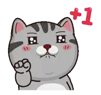 a cartoon cat is giving a thumbs up and has a +1 next to it