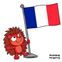 a cartoon of a hedgehog holding a french flag with humble hedgehog written on the bottom